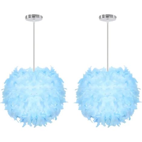 Lot de 2 Suspension Luminaire 30cm,Lustre Moderne Abat-jour en Plume Bleu E27 Éclairage de Plafond Reglable pour Salon Chambre (1/5)