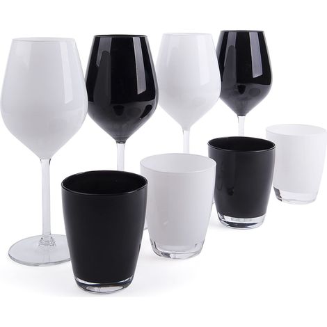Excelsa Color Wine Set Calici e Bicchieri, Vetro, Bianco e Nero, 8 Unità, 30 cl (1/5)