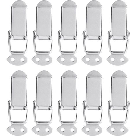 Fermoir À Ressort En Fer Plaqué Nickel - Loquet À Bascule Pour Mallette Et Caisse - Installation Simple - Lot De 10 Pièces (1/5)