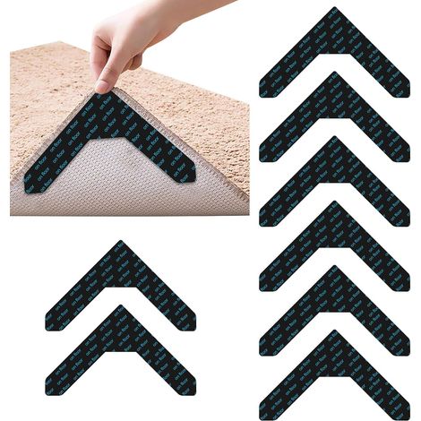 Lot de 8 bandes adhésives pour tapis - Double face réutilisable - Maintien antidérapant sécurisé - Parquet et sols durs - Dimensions discrètes (1/5)
