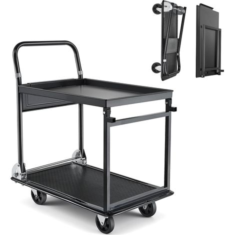 Mophorn Carro plataforma plegable de dos niveles 73 x 47 cm, capacidad de carga de 317,51 kg, carrito de empuje con ruedas de PU de 102 mm, ideal para uso doméstico y en almacenes (1/5)
