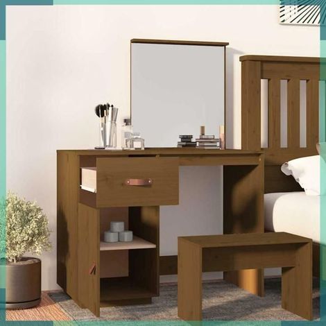 820090 Coiffeuse Marron miel 95x50x134 cm Bois de pin massif (1/5)