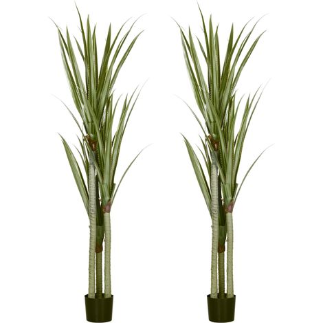 HOMCOM pack de 2 plantas artificiales de yuca 190 cm plantas sintéticos con maceta 39 hojas realistas para decoración en interior hogar oficina verde (1/5)