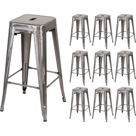 Confezione da 10 sgabelli impilabili in acciaio stile industriale, dimensioni medie 43x43x76 cm, Thinia Home
