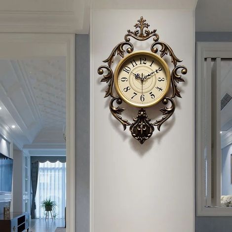 Orologio da parete in stile retrò europeo, orologio da parete decorativo per soggiorno e camera da letto, orologio da parete silenzioso, decorazione per l'ingresso, orologio da parete decorativo per i (1/4)