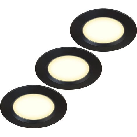 Lot de 3 spots LED encastrables ultra plats pour meubles - 12 V - 3 W - Découpe du trou : 55 mm - Avec câble de 2 m - IP44 - Pour armoires à miroir, vitrines, meubles et armoires (acier (1/5)