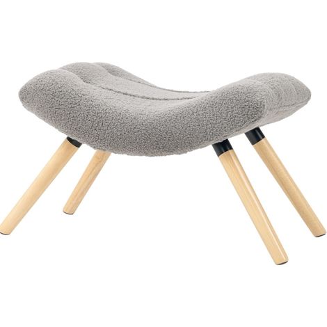 Pouf rembourré en Berberfleece gris clair avec pieds en hêtre, 67 x 45 x 38 cm, charge max 120 kg (1/5)