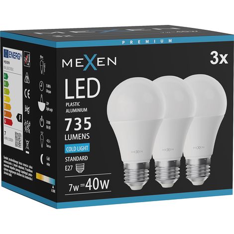 Mexen Nova 3x LED-Glühbirne E27, A60, 7W, Kalt - 6500K, 735 lm - L100-E27-0765-01x03 (1/5)