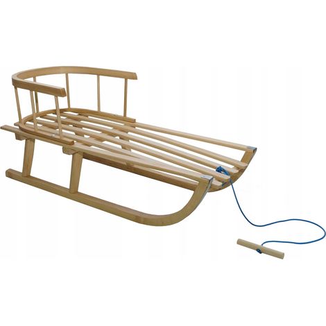 Trineo de madera con respaldo para niños, correas tradicionales, madera maciza barnizada. (1/5)