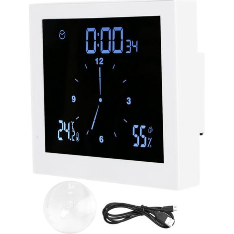 Reloj de ducha impermeable TS-WP10: temporizador inteligente con termómetro e higrómetro integrados, blanco.