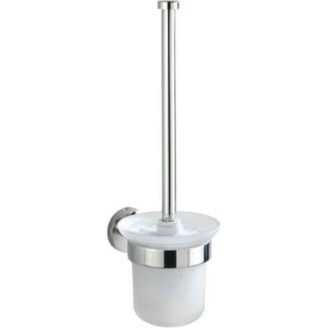 Porte brossee WC Bosio Shine inox brillant brosse en verre dépoli design murale support brosse WC inox sans percer avec fixation murale incl. vis et chevilles 10 ans garantie élégante et durable (1/3)