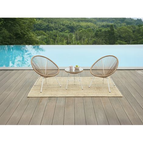 Salon de jardin en fils de résine tressés : 2 fauteuils et une table - Naturel clair - ALIOS III de MYLIA (1/5)