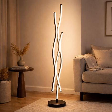 Stehleuchte Standlampe Wohnzimmerlampe Holzoptik LED Metall Schwarz-matt H 135cm (1/5)
