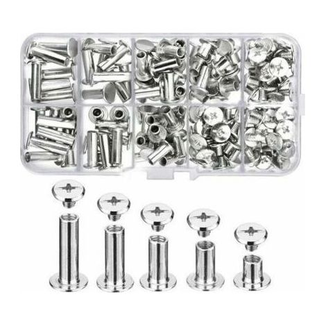 Vis de reliure en métal 80 pcs – Acier au carbone nickelé – 5 tailles (6-18mm) – Diamètre 5mm – Pour décoration cuir et scrapbooking (1/5)