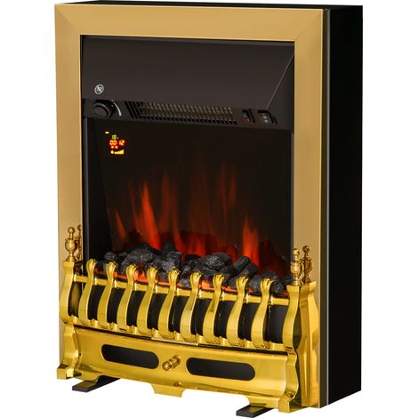 HOMCOM Camino Elettrico da Incasso o a Terra Potenza 1000W/2000W Effetto Fiamma