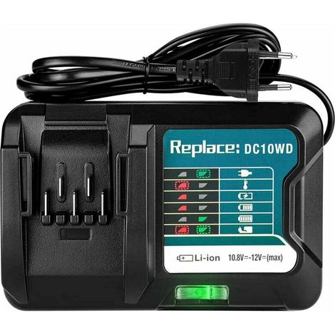 Nuovo caricabatterie di ricambio compatibile con le batterie agli ioni di litio Makit Muda BL1021 e BL10413 da 10,8-12 V (DC10WA). (1/5)