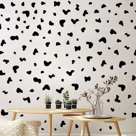 Grands stickers muraux à motifs de vaches noires, autocollants modernes à pois pour la décoration murale de la salle de bain, de la chambre et de la maison. (1/5)