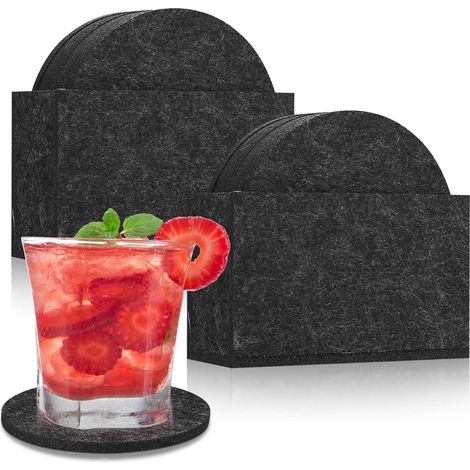 Sous-Verre Feutre - 10 cm - Protection Table Contre Rayures Et Taches - Pour Tasses Verres Bouteilles - Lot de 16 avec 2 Boîtes de Rangement