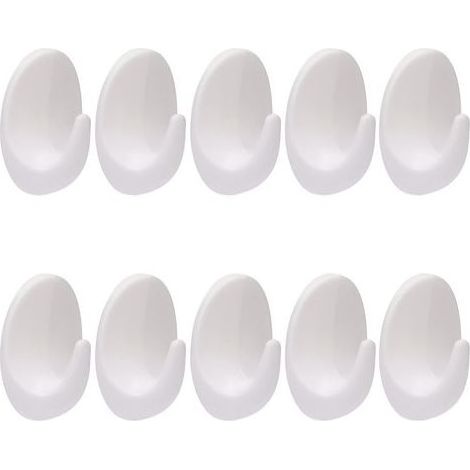 Lot de 10 crochets muraux blancs autocollants en plastique blanc sans perç- Crochets muraux réutilisables à coller sur des crochets muraux amovibles en plastique pour salle de bain, chambre (1/5)