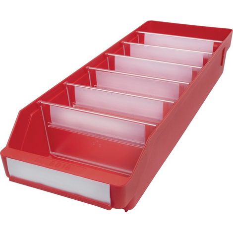 Boîte pour étagère L500xl180xH95mm rouge PP (Par 20)