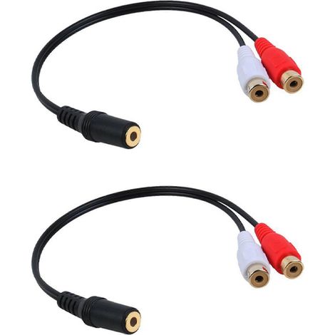 Adaptateur audio stéréo RCA plaqué or 3,5 mm femelle vers 2 femelles (15 cm), noir (1/4)
