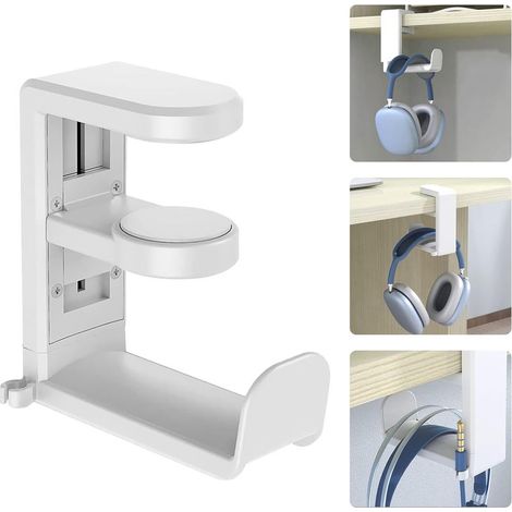 Support pour casque d'écouteurs, support pour écouteurs, support de casque, support sous table, bureau, organiseur de bureau, accessoires blanc (1/5)