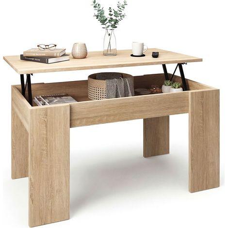 Mesa de centro elevable con almacenaje 90x43-53 cm Norak Roble Canadian 50cm (ancho) x 43,5cm (alto)