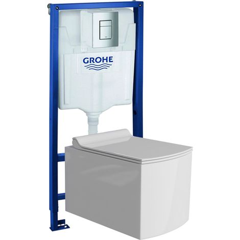 GROHE Bâti-support Solido + Lavita WC Fago suspendu blanc sans bord + panneau de commande Delta 25 chrome  Kit complet WC