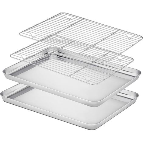 4 Plaque Pâtisserie, Acier Inoxydable 18/0, Sans Revêtement, Grille De Cuisson, 40cm x 30cm, Pour Four Et Rôtissage