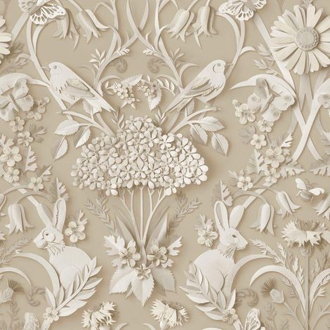Fine Decor Woodland Natural Wallpaper Floral Leaves Animal Print Feature Wall (1/4)
