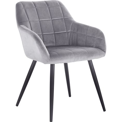 Woltu – Chaise de salle à manger en velours gris avec accoudoirs – Pieds en métal – Hauteur 81cm – Confort ergonomique