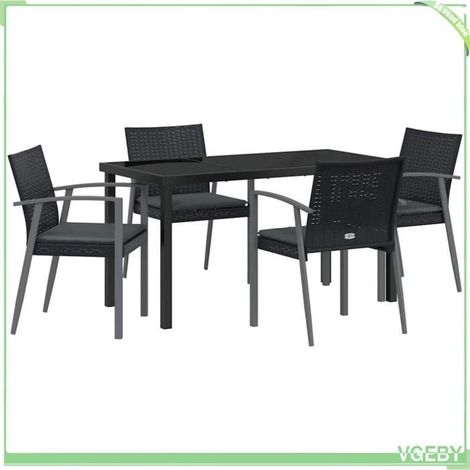 Ensemble de salle à manger pour jardin - FAFEICY - 3379067 - Noir et gris - 4 personnes - Polyrotin & acier (1/5)