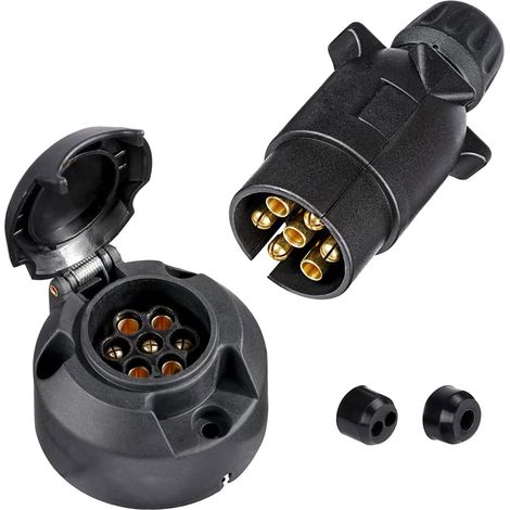 Prise Remorque 7 Broches - Lot de 2 - Nylon Et Cuivre - Étanche 12V - Auto Caravane Porte-vélos - ISO 1724 (1/5)