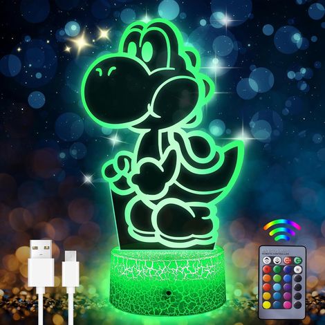 Lampe Veilleuse 3D Yoshi - 1 Unité - Acrylique et ABS - 16 Couleurs LED - Chambre Enfant et Décoration - Multicolore (1/5)