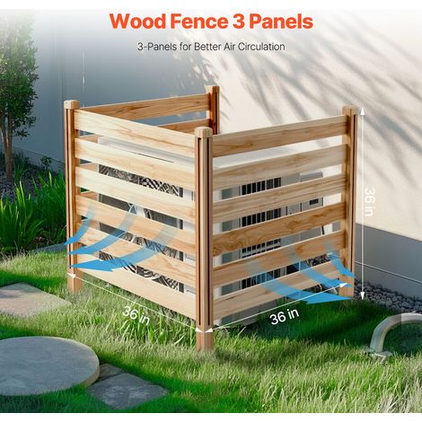 Clôture bois extérieure privée 91x91 cm, 3 panneaux ajourés cache clim, abri pompe piscine et poubelle avec piquets métal, montage facile bricolage déco jardin (1/5)