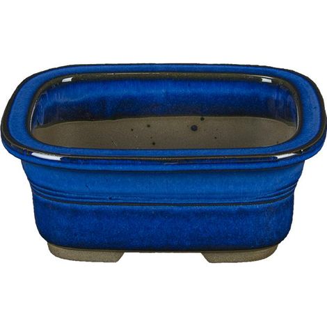 Vaso per bonsai Giapponese Morrisan rettangolare in gres smaltato blu 11x8,5x4,5 cm - B03-3-3B (1/4)