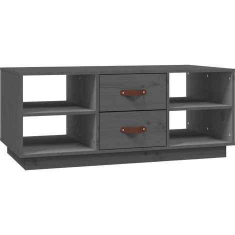 Mesa de centro con estantes diseño moderno 100 x 50 x 41 cm madera maciza de pino gris DEC039153