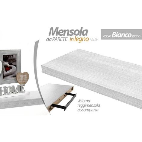 Kaela - Mensola Parete Legno Reggimensola Scomparsa Bianco 40x25x4cm Kit Montaggio 790775 - (1/2)