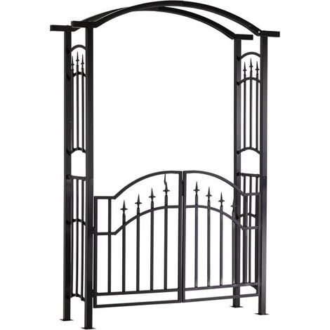 Dema – Arche de jardin – Gloriette avec portillon noir mat – Tubes métalliques 40x40mm – Dimensions 160x400x218cm – Montage sans outil