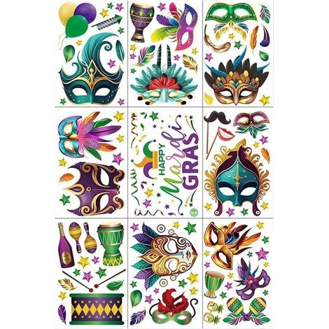9 Feuilles Mardi Gras S'accroche Carnivel Fenêtre Autocollants Décoratifs en Verre Décalcomanies pour Mardi Gras Salle De Classe Décorations pour Maison