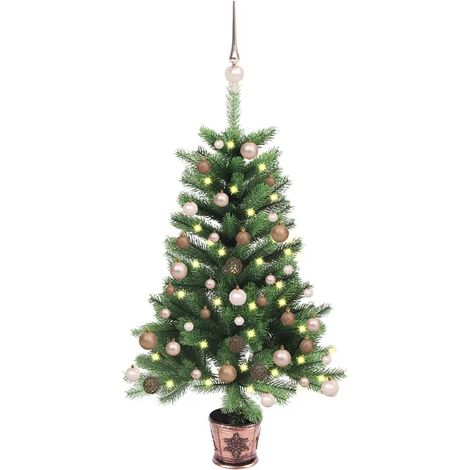 Árbol de Navidad artificial con luces y bolas verde 90 cm