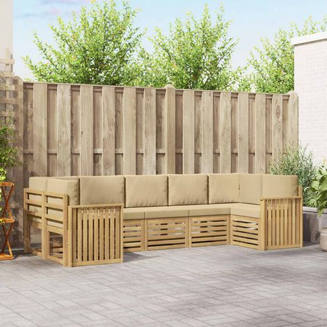 vidaXL Conjunto de sofás de exterior 7 uds. y Beige Poliéster (1/5)