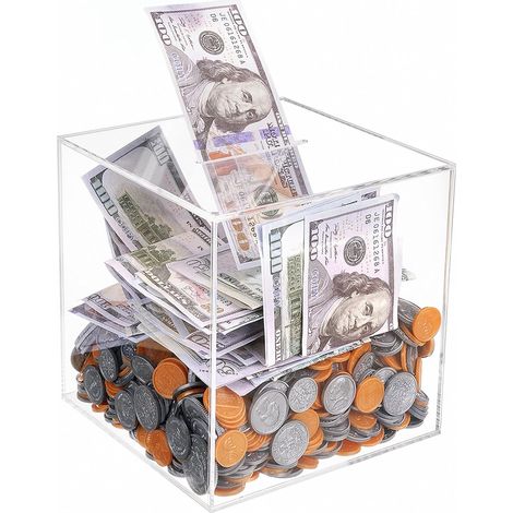 15x15x15cm Tirelire Transparente, Grande Tirlire en Acrylique Inouvrable, Ne Peut Sauver Que la Tire Lire Qui ne Peut Pas être retirée, Tirelire sans Ouverture Banque D'épargne