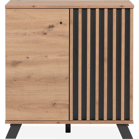 Buffet 2 portes en chêne artisan L80 cm – Design contemporain – Dimensions 80x40x85 cm – Pour petits espaces (1/8)