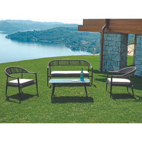 Salottino per Esterni con Divano, Poltrone e Tavolino Colore Antracite Arredamento per Hotel, Giardini, Bar (1/5)