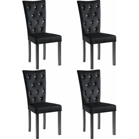 Chaise de salle à manger velours et pieds bois noir Karmen - Lot de 4 (1/5)