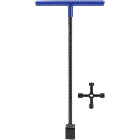 Clé de Compteur D'eau, Outil D'arrêt D'eau de 16 Pouces Clé de Compteur D'eau à Poignée en T avec Clé Multifonctionnelle à 4 Voies pour Vanne D'arrêt D'eau Principale(Bleu) (1/4)