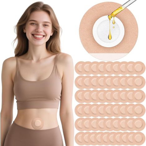 60PCS Patches d'huile de ricin, Emballage d'huile de ricin en coton organique, Convient au patch jetable du navel, Les côtés inférieurs sont à l'épreuve des fuites, Portable respirant, Pas de lavage