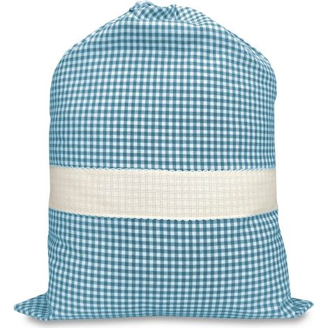 SAC de la MATERNELLE à CARREAUX FILS TEINTS avec de la toile AÏDA à broder le nom de Turquoise
