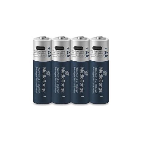 Batterie Ricaricabili USB-C - MediaRange - AA - 1,5V - 1400mAh - Confezione da 4 (1/4)